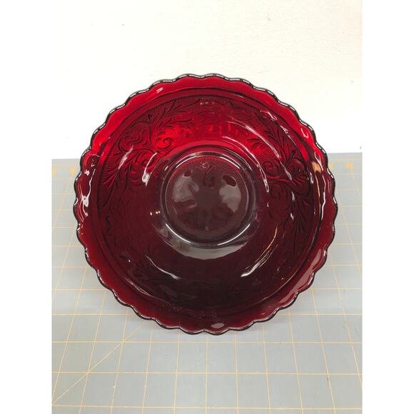Vintage Anchor Hocking Ruby Red Glass Scalloped Bowl 8 1/4" USA - Picture 1 of 7
